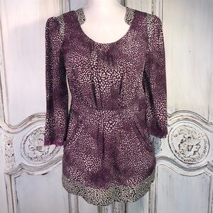 Leifsdottir 100% Silk Bell Sleeve Scoop Neck Mini Leaf Coordinating Print Size 4